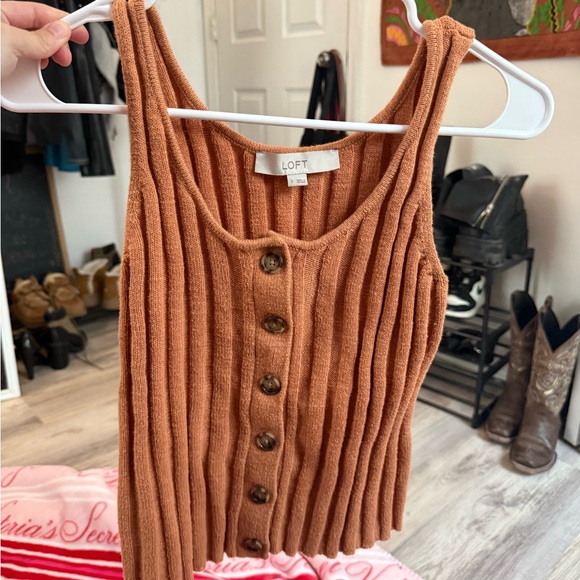 LOFT Terracotta Ribbed Button-Front Top - Picture 2 of 7